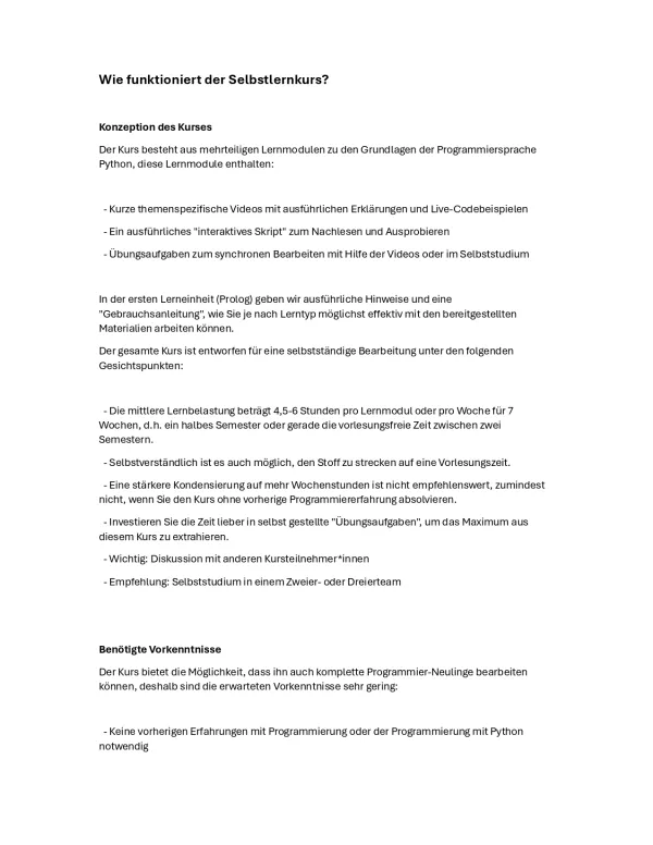 Kurs: A1 Programmierkurs Python: Wie funktioniert der Selbstlernkurs?