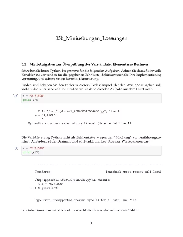 Ubung: B5b Miniübungen: Elementares Rechnen Lösungen - Pythonkurs (PDF)