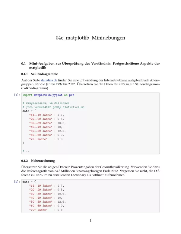Ubung: G4e matplotlib: Miniübungen: fortgeschrittene Aspekte - Pythonkurs (PDF)
