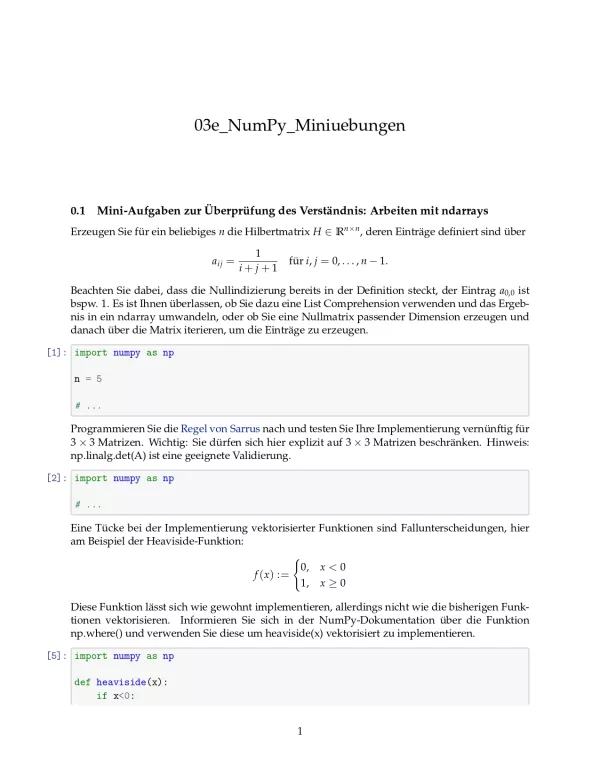 Ubung: G3e NumPy: Miniübungen: Rechnen, Indizieren und Dateien - Pythonkurs (PDF)