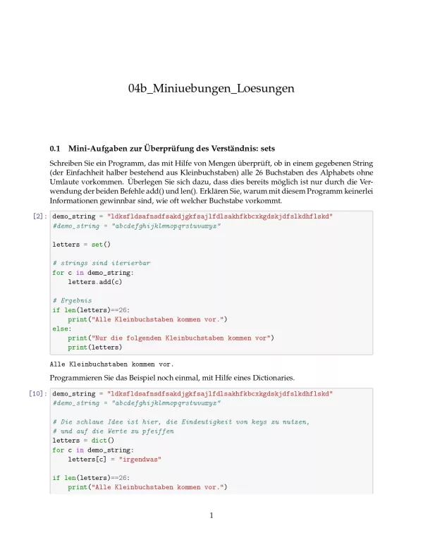 Ubung: D4b Miniübungen: Mengen Lösungen - Pythonkurs (PDF)