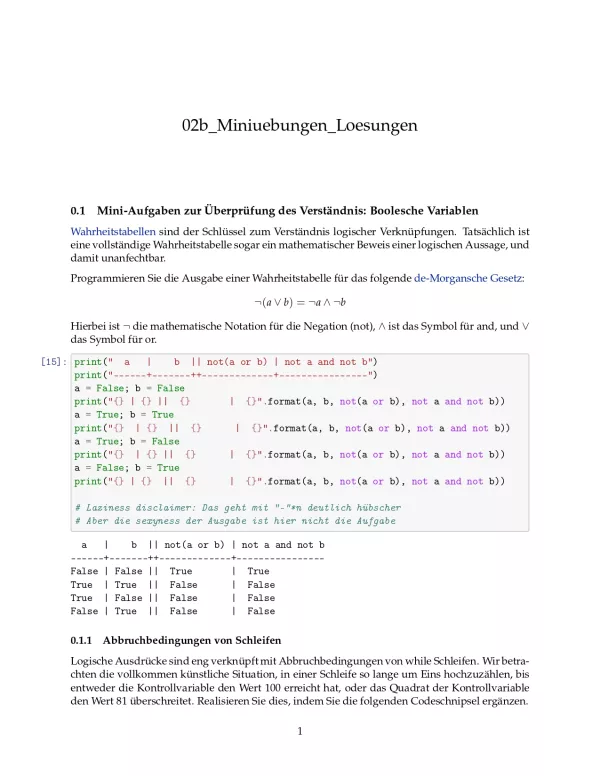 Ubung: C2b Miniübungen: Der Datentyp bool Lösungen - Pythonkurs (PDF)