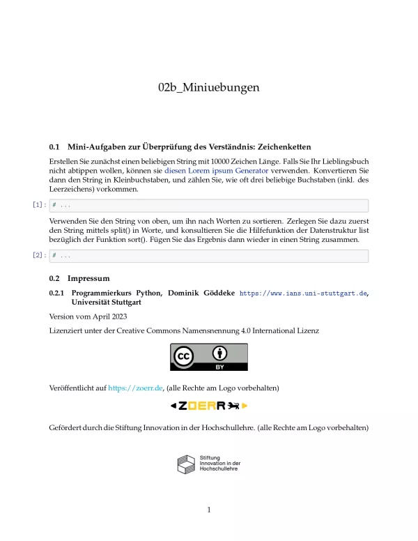 Ubung: D2b Miniübungen: Zeichenketten - Pythonkurs (ZIP)