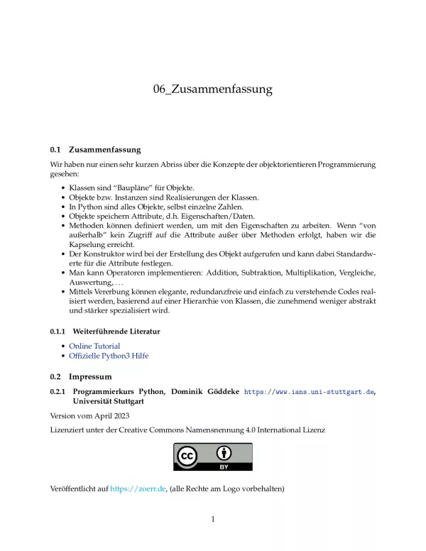 Unterrichtsbaustein: H7 Zusammenfassung des Lernmoduls - Pythonkurs