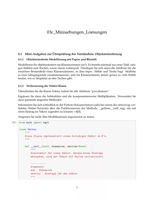 Ubung: H3c Miniübungen: Klassen und Objekte Lösungen - Pythonkurs (PDF)