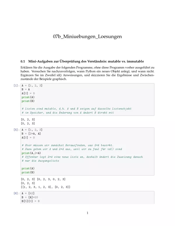 Ubung: D7b Miniübungen: mutable vs. Immutable Lösungen - Pythonkurs (PDF)