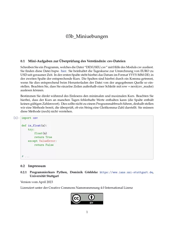 Ubung: F3b Miniübungen: CSV-Dateien - Pythonkurs (ZIP)