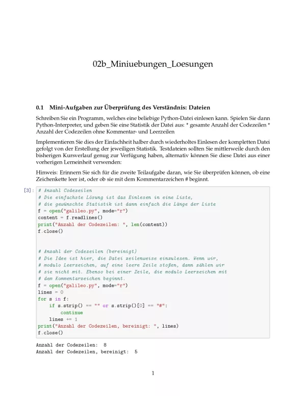 Ubung: F2b Miniübungen: Lesen und Schreiben von Dateien Lösungen - Pythonkurs (PDF)