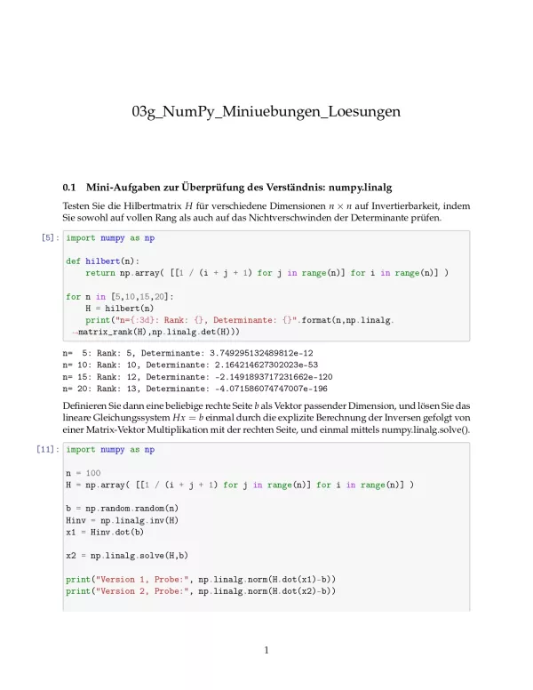 Ubung: G3g NumPy: Miniübungen: linalg Lösungen - Pythonkurs (PDF)