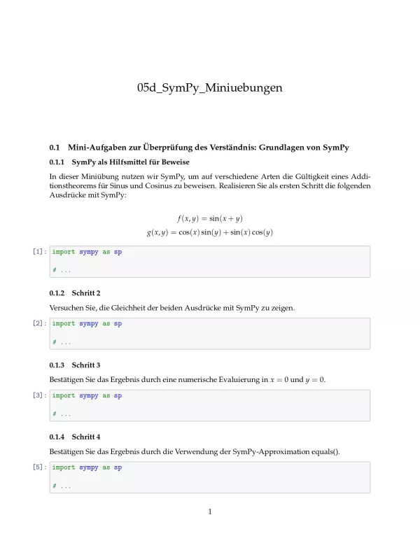 Ubung: G5d SymPy: Miniübungen: Grundlagen - Pythonkurs (PDF)