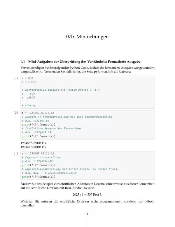 Ubung: B7b Miniübungen: Formatierte Ausgabe - Pythonkurs (PDF)