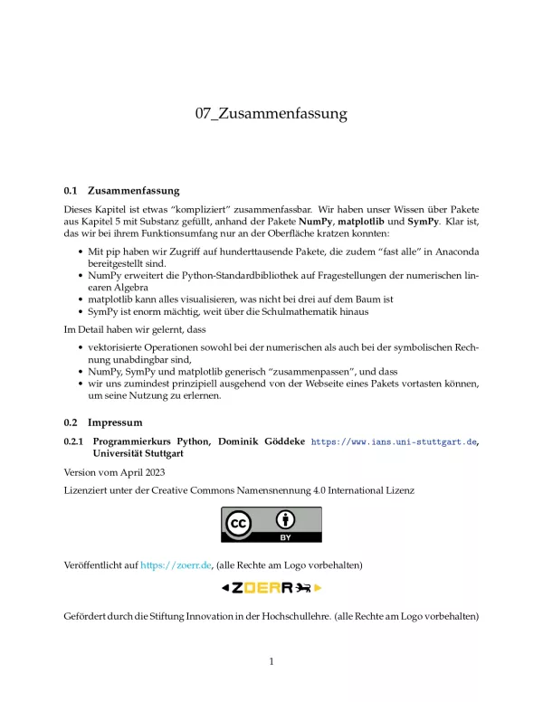Unterrichtsbaustein: G7 Zusammenfassung des Lernmoduls - Pythonkurs
