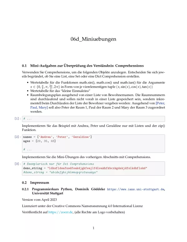 Ubung: D6d Miniübungen: Comprehensions - Pythonkurs (PDF)