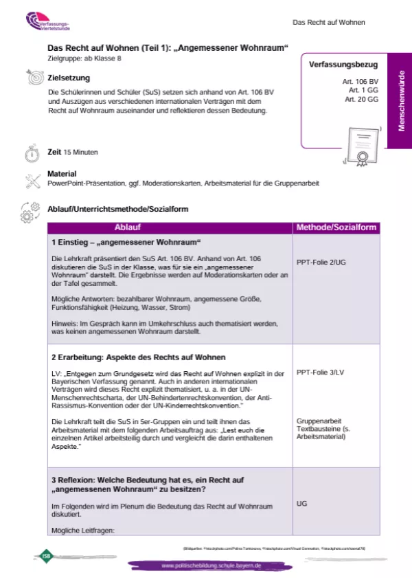Unterrichtsplanung: Das Recht auf Wohnen (PDF)