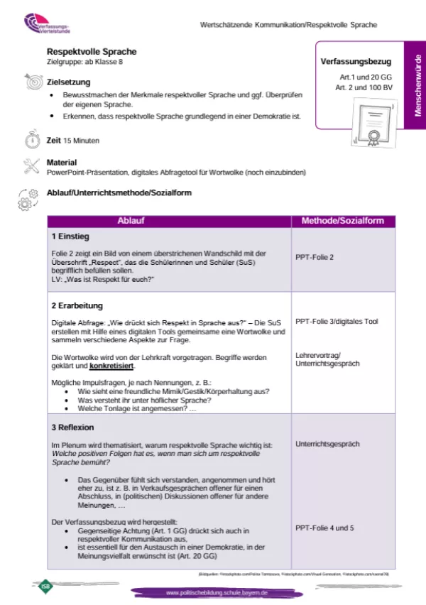 Unterrichtsplanung: Respektvolle Sprache (PDF)