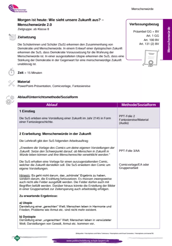 Unterrichtsplanung: Morgen ist heute: Wie sieht unsere Zukunft aus? - Menschenwürde 2.0 (PDF)