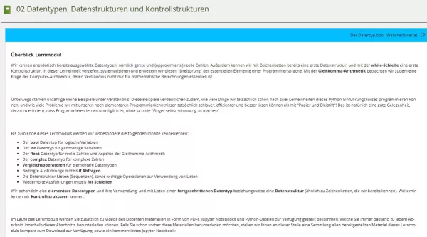 Unterrichtsbaustein: C Datentypen, Datenstrukturen und Kontrollstrukturen - Pythonkurs