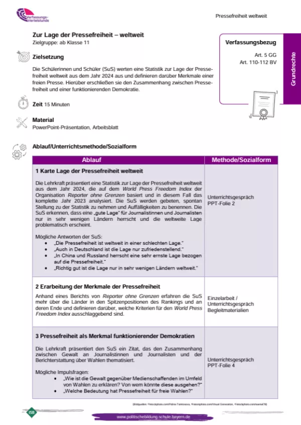 Unterrichtsplanung: Pressefreiheit weltweit (PDF)