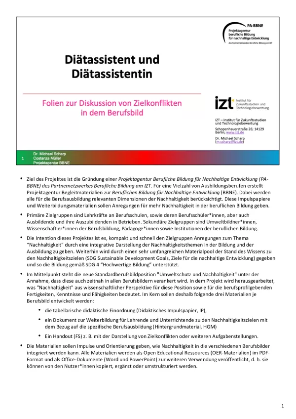 Handreichung: BBNE für Diätassisstent/innen - Handreichung