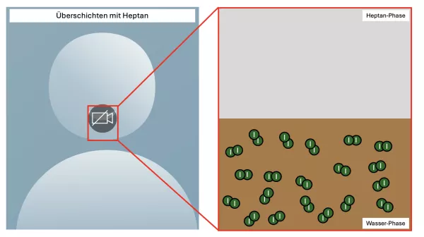 Simulation: Phasenübergang von Iod in einem Wasser/Heptan System