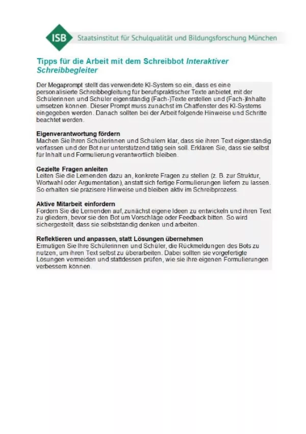 Text: Interaktiver Schreibbegleiter (KI): Veränderbarer Megaprompt