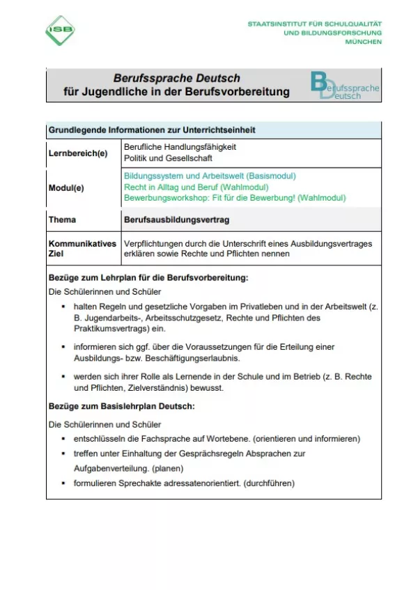 Unterrichtsplanung: Berufsausbildungsvertrag (PDF)