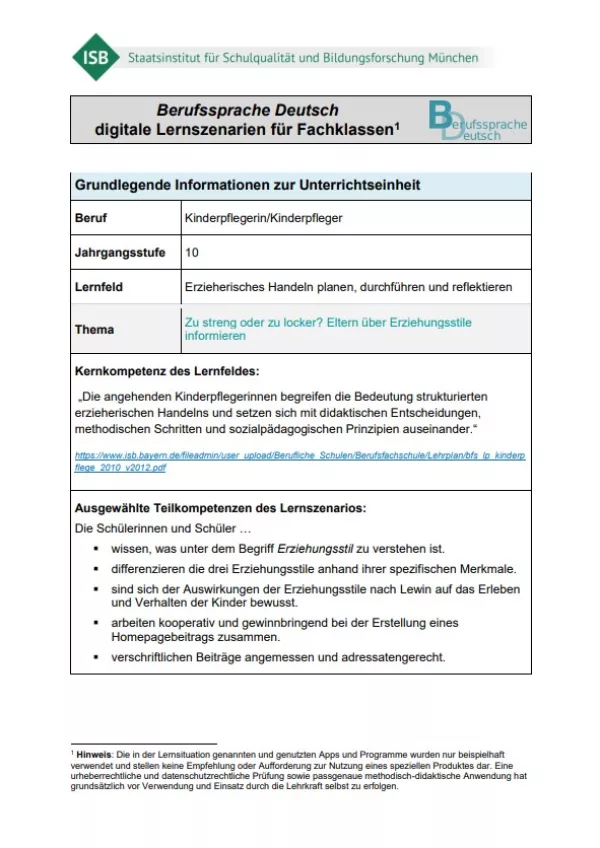 Unterrichtsplanung: Zu streng oder zu locker? Eltern über Erziehungsstile informieren (PDF)