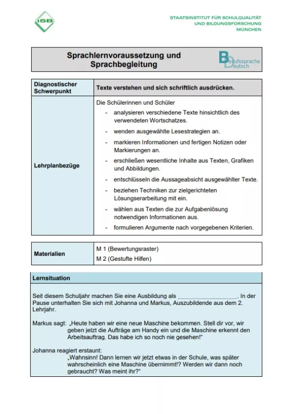 Unterrichtsplanung: Lernstandsfeststellung: Digitalisierung der Berufswelt: Didaktischer Kommentar