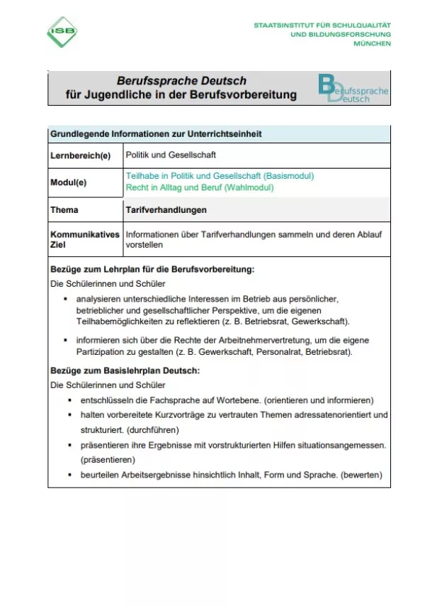 Unterrichtsplanung: Tarifverhandlungen (DOCX)