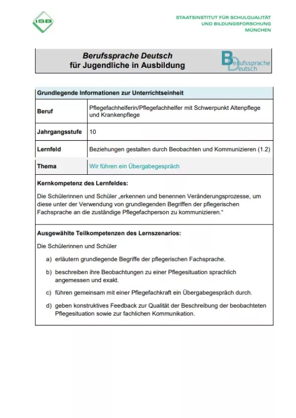 Unterrichtsplanung: Wir führen ein Übergabegespräch (PDF)