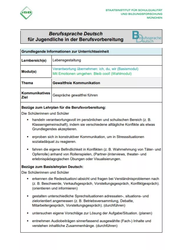 Unterrichtsplanung: Gewaltfreie Kommunikation (PDF)