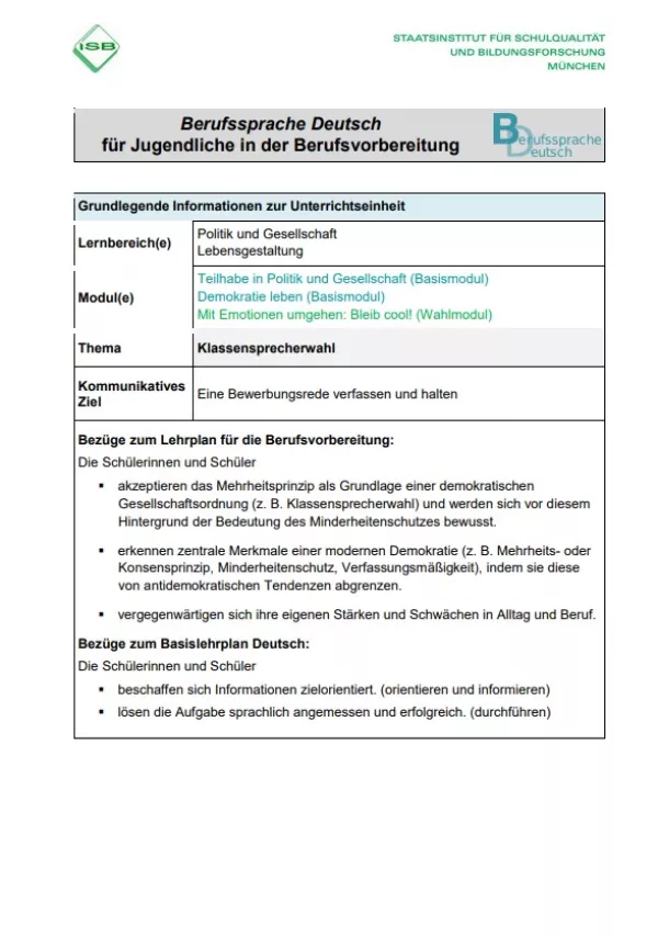 Unterrichtsplanung: Klassensprecherwahl (PDF)