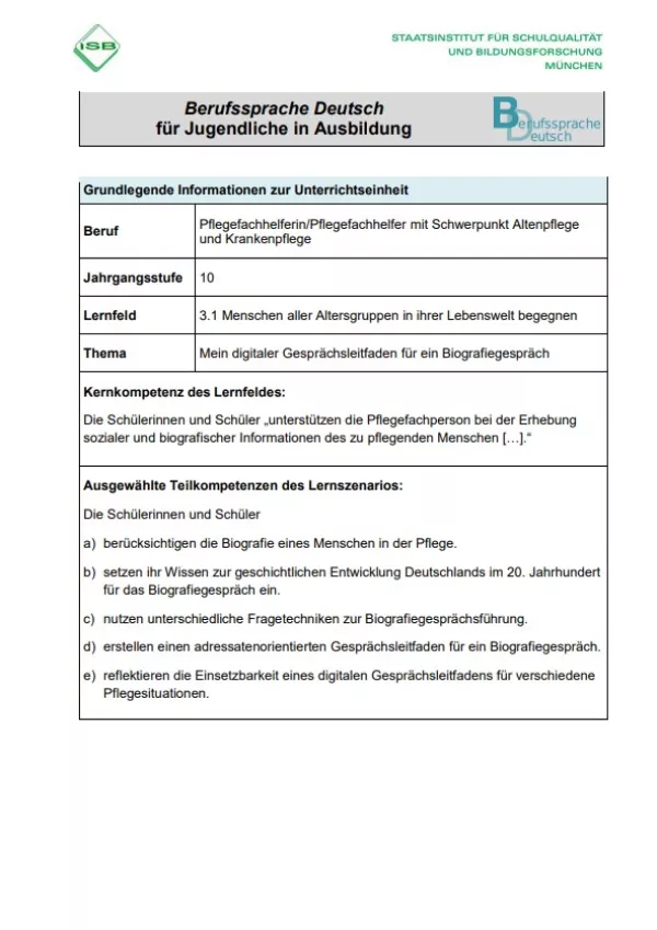 Unterrichtsplanung: Mein digitaler Gesprächsleitfaden für ein Biografiegespräch (PDF)