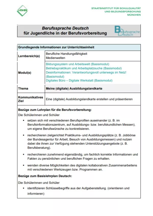 Unterrichtsplanung: Meine Ausbildungslandkarte (PDF)