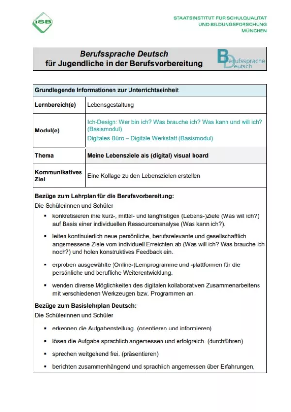 Unterrichtsplanung: Meine Lebensziele als (digital) visual board (PDF)