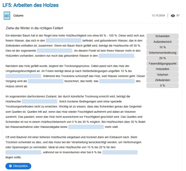 Interaktion: LF5: Arbeiten des Holzes