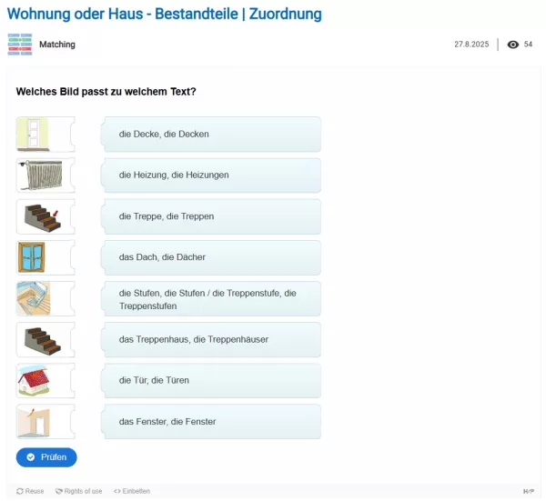 Interaktion: Wohnung oder Haus - Bestandteile | Zuordnung