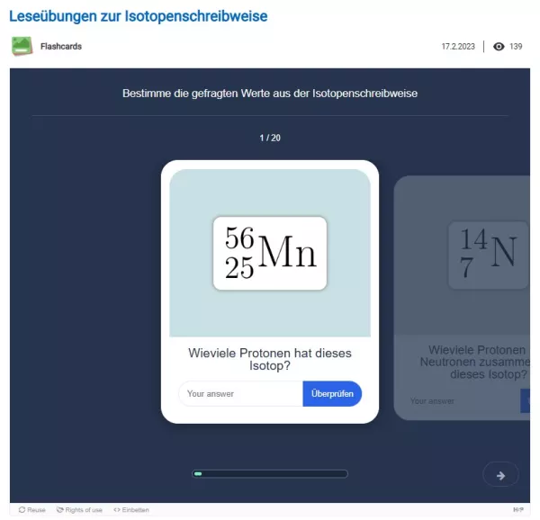 Interaktion: Leseübungen zur Isotopenschreibweise