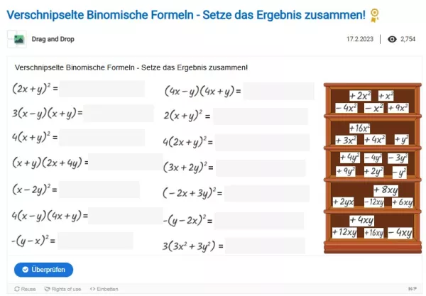 Interaktion: Verschnipselte Binomische Formeln