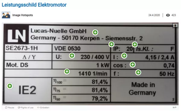Interaktion: Leistungsschild Elektromotor