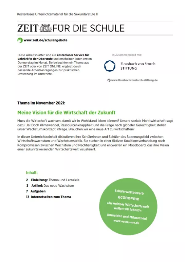 Unterrichtsbaustein: Wirtschaftswelt der Zukunft