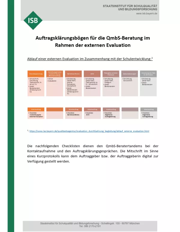 Anleitung: Auftragsklärungsbögen für die Qualitätsmanagement-Beratung im Rahmen der externen Evaluation