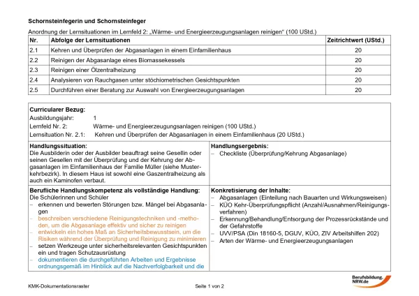 Unterrichtsbaustein: Kehren und Überprüfen der Abgasanlagen in einem Einfamilienhaus
