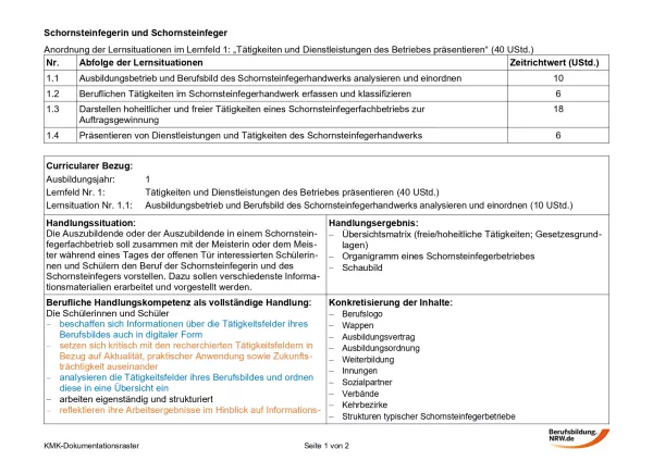 Unterrichtsbaustein: Ausbildungsbetrieb und Berufsbild des Schornsteinfegerhandwerks analysieren und einordnen