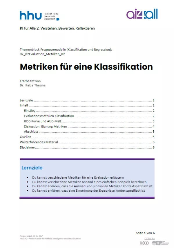 Kurs: Prognosemodelle: Klassifikation und Regression | 02 | Metriken für eine Klassifikation (PDF)