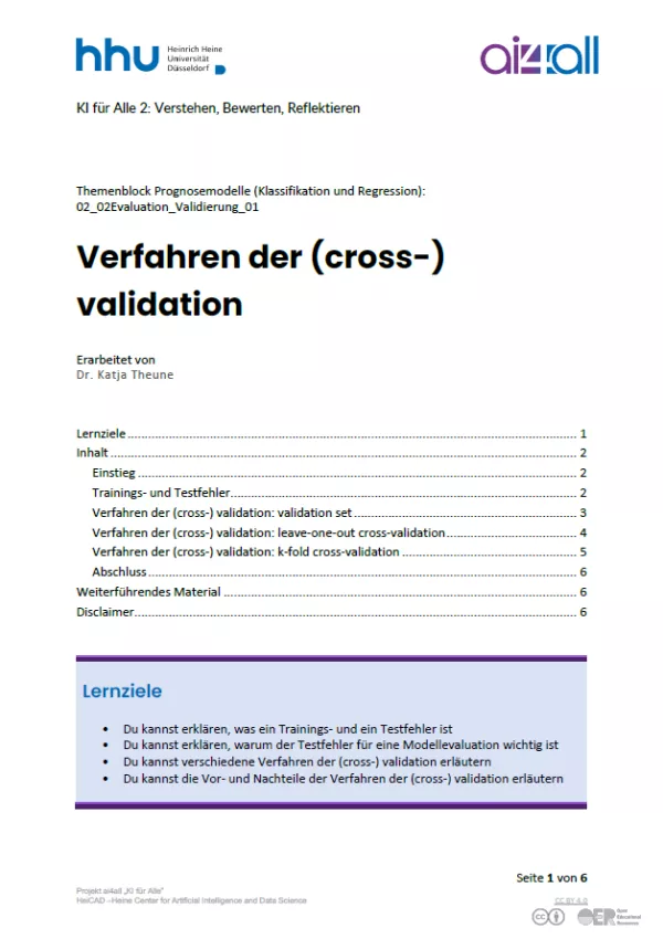 Kurs: Prognosemodelle: Klassifikation und Regression | 02 | Verfahren der (cross-) validation (PDF)