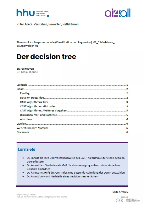 Kurs: Prognosemodelle: Klassifikation und Regression | 03 | Der decision tree (PDF)