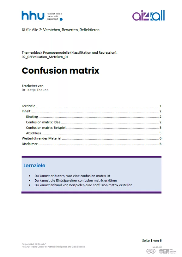 Kurs: Prognosemodelle: Klassifikation und Regression | 02 | Confusion matrix (PDF)