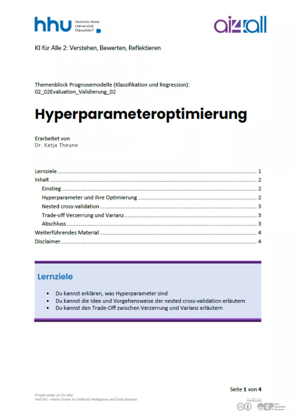 Kurs: Prognosemodelle: Klassifikation und Regression | 02 | Hyperparameteroptimierung (PDF)