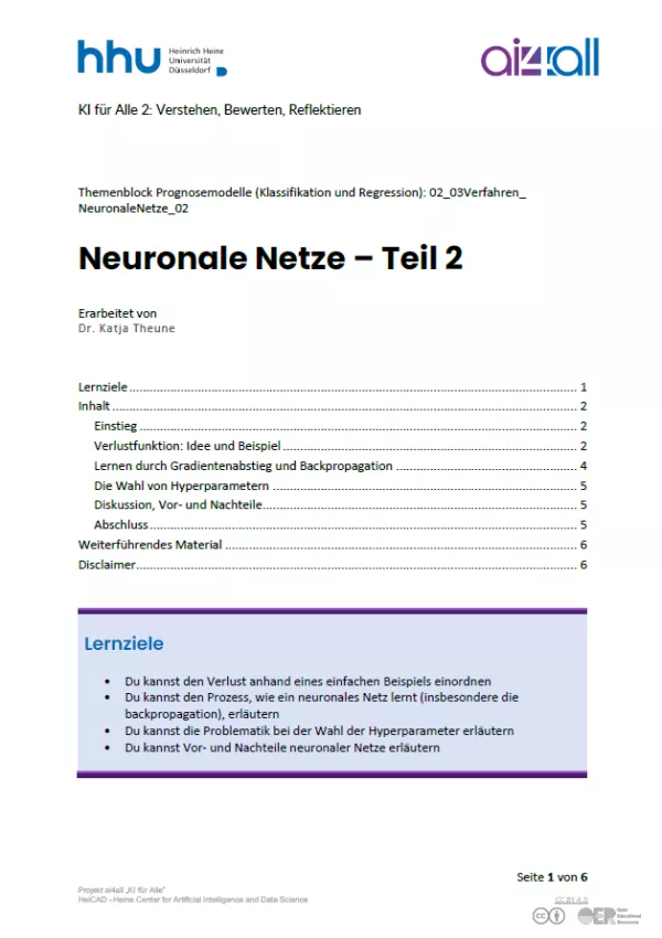 Kurs: Prognosemodelle: Klassifikation und Regression | 03 | Neuronale Netze - Teil 2 (PDF)